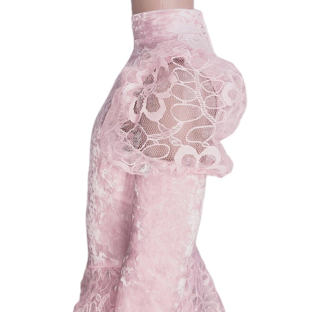 Gilda Marx VTG High Neck Velvet Lace Keyhole Pink Leotard Skate Dress Girls 8/10 - Picture 11 of 16